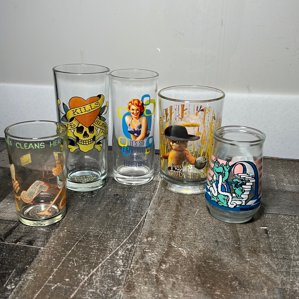 Assorted Vintage Glasses 5 Items All Different